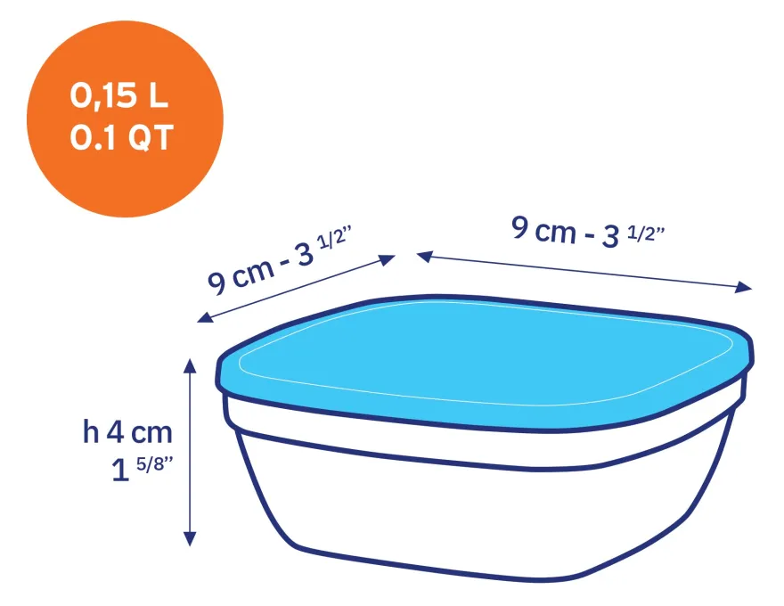 Online Freshbox - Boite de conservation carrée couvercle bleu 15cl Boîtes Carrées